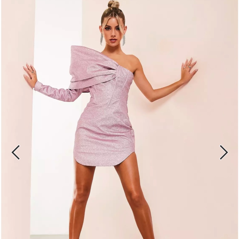 ASOS LUXE structured one shoulder mini dress in pink glitter